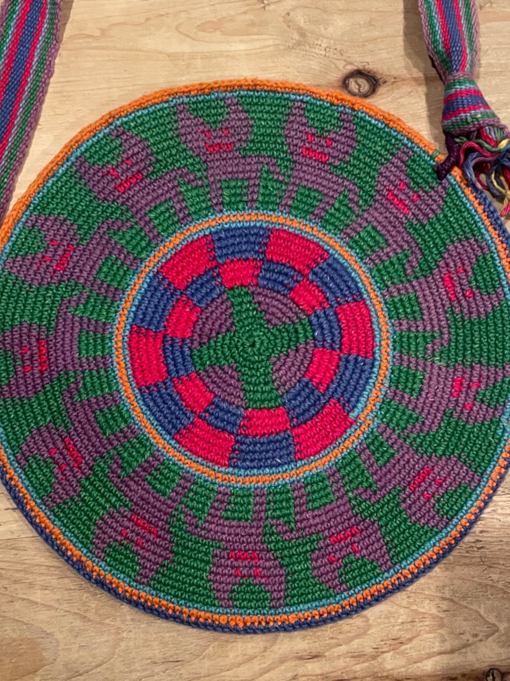 Colorful multicolor circular crossbody hand woven bag festival hippie boho
